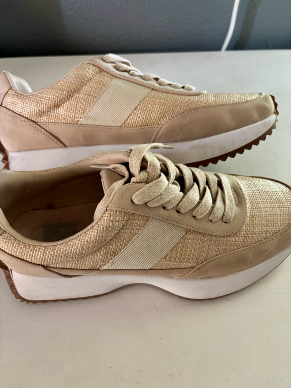 DV by Dolce Vita Beige Woven Platform Sneakers